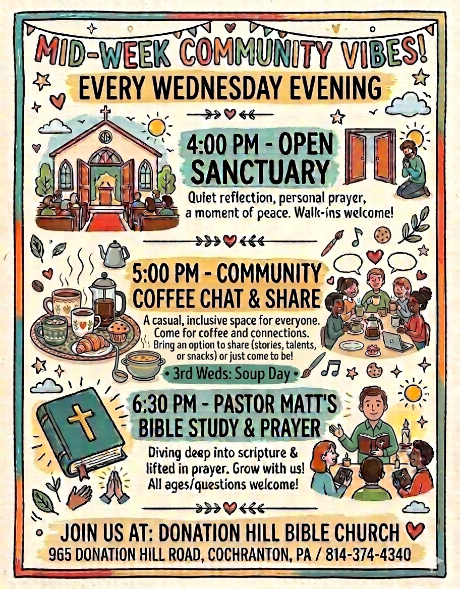 MID-WEEK WEDS FELLOWSHIP STARTS AT 4PM!