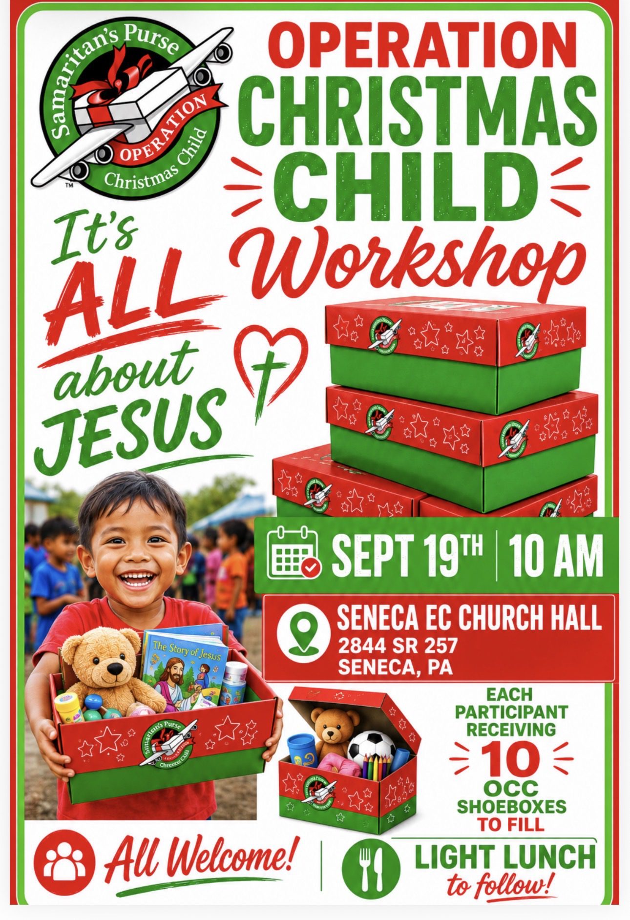 OPERATION CHRISTMAS CHILD WORKSHIP SENECA EC CHURCH-LUNCH PROVIDED